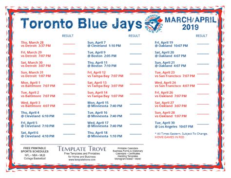 toronto blue jays schedule 2019